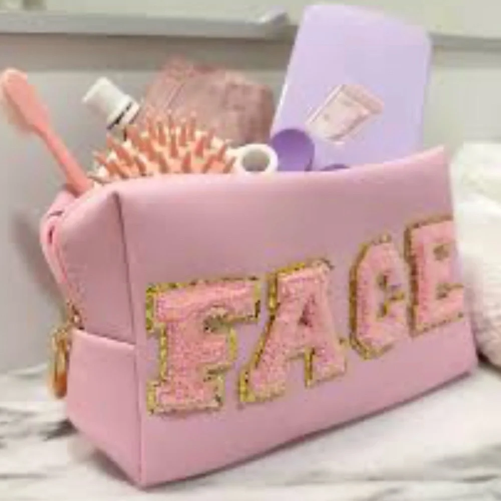 Pink Cosmetic Bag with Gold Accents 9X5